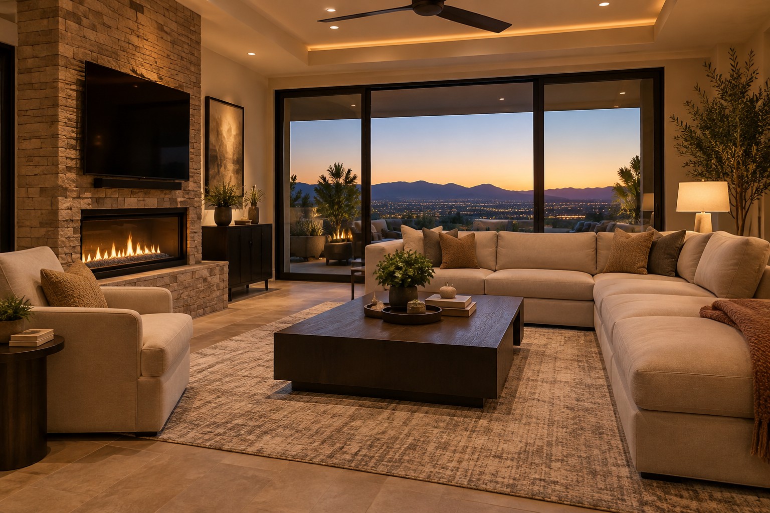A cozy Las Vegas living room, illustrative